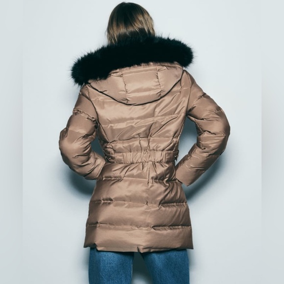 Zara KHAKI LONGLINE HOODED QUILTED JACKET - Picture 3 of 16